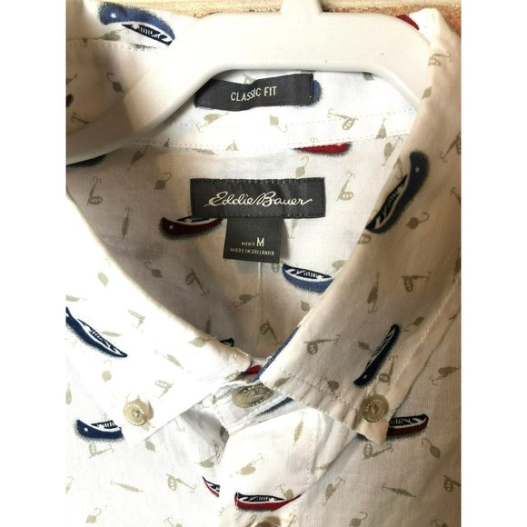 NWT Men's Sz M Eddie Bauer SS Button Down Classic Fit Kingston Shirt, Nautical - Picture 2 of 6
